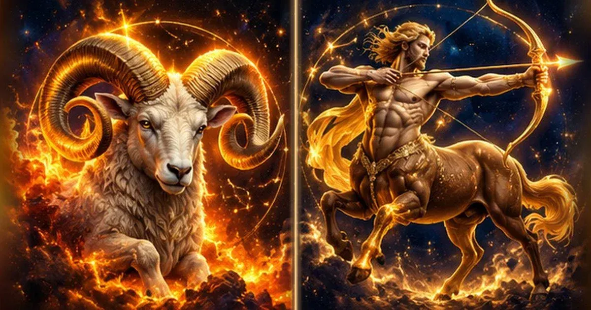 Astrological artwork for Aries and Sagittarius Compatibility: Communication & Trust