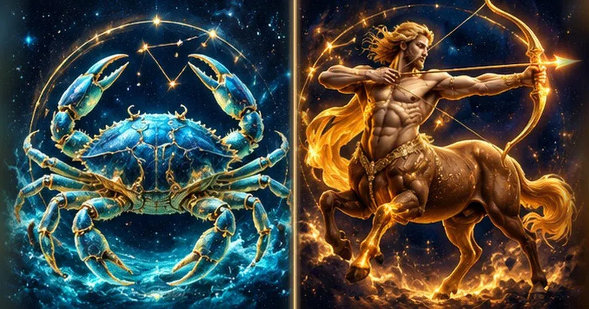 Astrological artwork for Cancer and Sagittarius Compatibility: Communication & Trust
