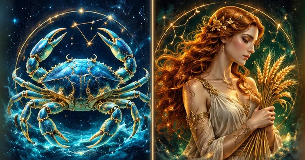Astrological artwork for Cancer and Virgo Compatibility: Communication & Trust