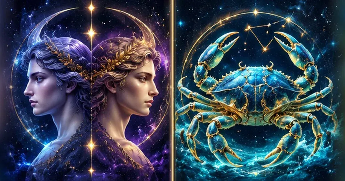 Astrological artwork for Gemini and Cancer Compatibility: Communication & Trust