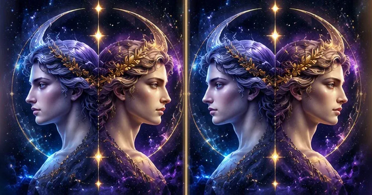 رسم رمزي مستوحى من الأبراج: توافق الجوزاء والجوزاء: التواصل والثقة والتحديات