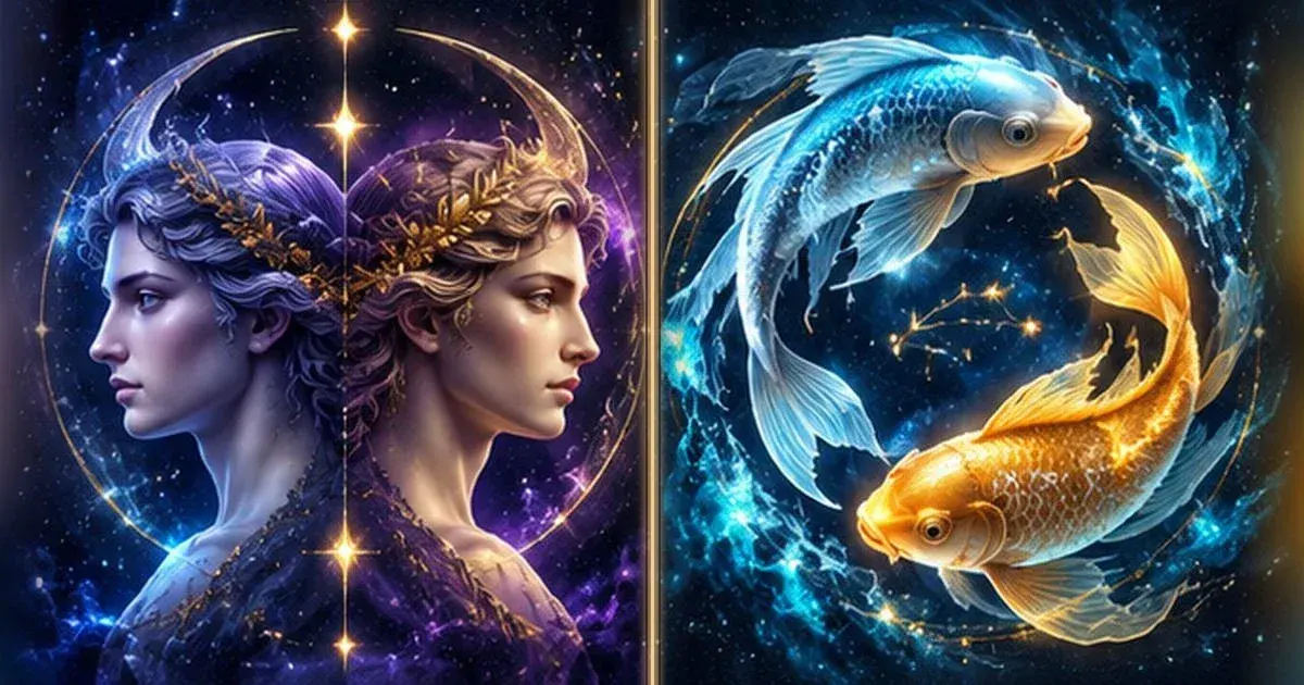 Astrological artwork for Gemini and Pisces Compatibility: Communication & Trust