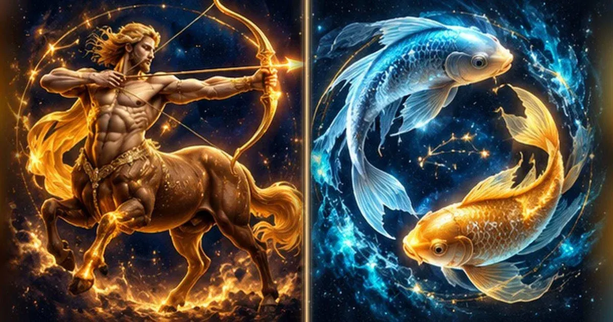 Astrological artwork for Sagittarius and Pisces Compatibility: Communication & Trust