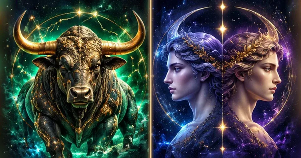 Astrological artwork for Taurus and Gemini Compatibility: Communication & Trust