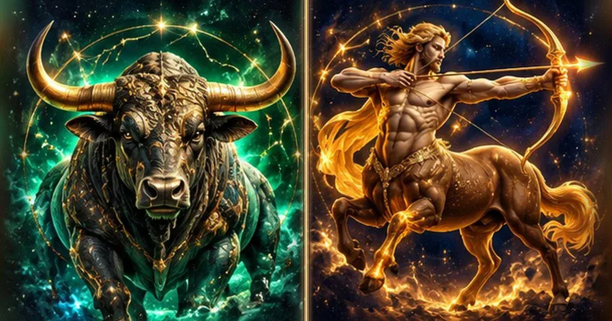 Astrological artwork for Taurus and Sagittarius Compatibility: Communication & Trust