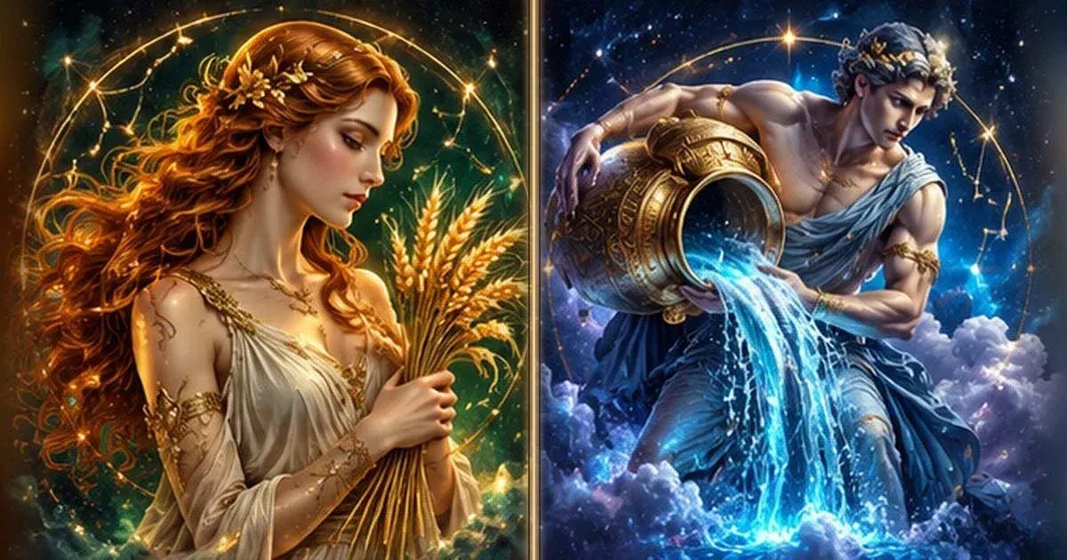 Astrological artwork for Virgo and Aquarius Compatibility: Communication & Trust