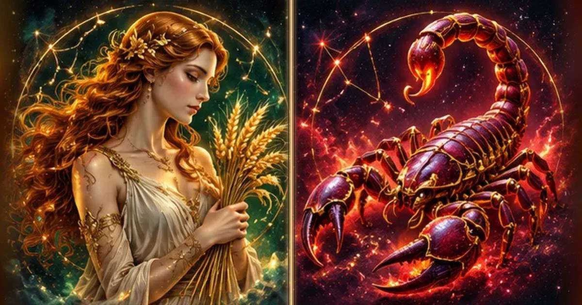 Astrological artwork for Virgo and Scorpio Compatibility: Communication & Trust