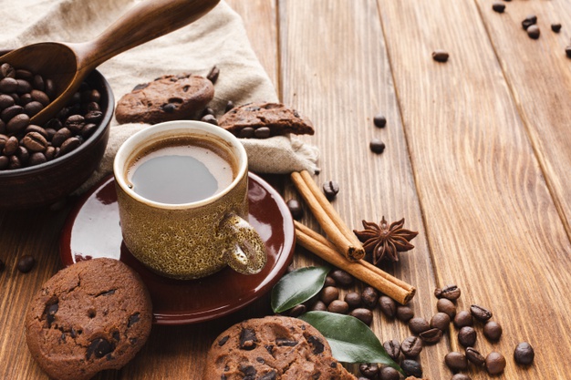 close up coffee cup with cookies table 23 2148336791