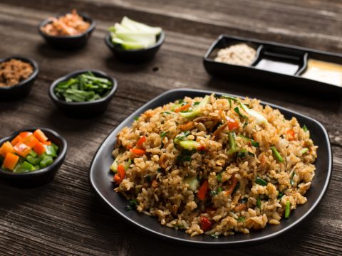 fried rice in plate on table in restaurantzhu difengs.jpg