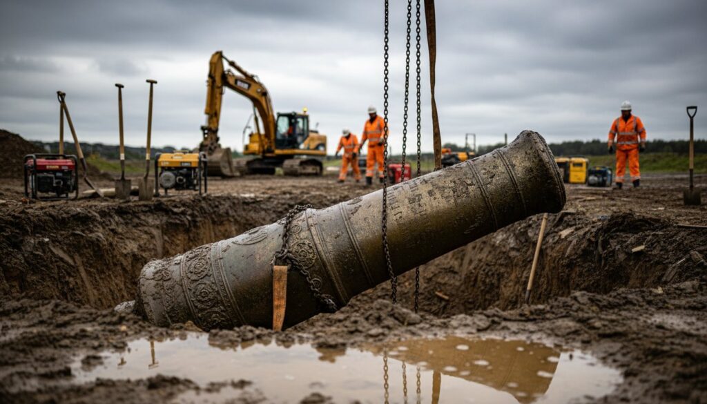 construction workers find 300 year old cannon northern england