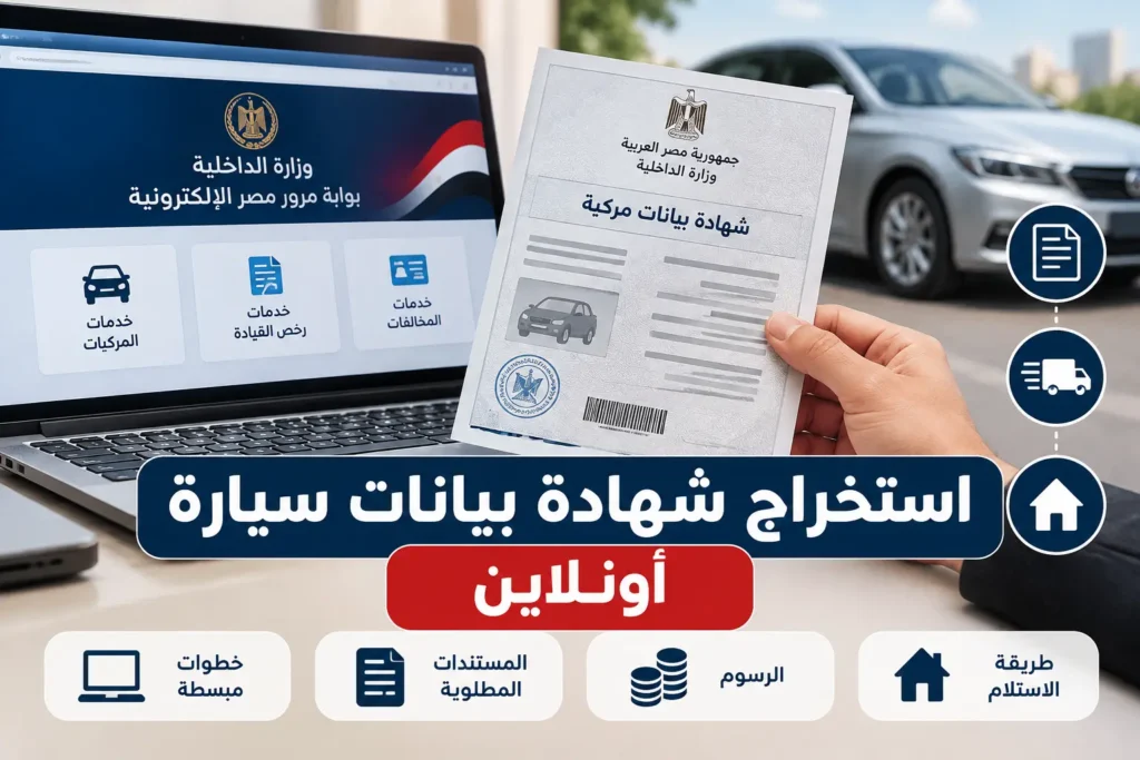 استخراج شهادة بيانات سيارة أونلاين.. الخطوات وطريقة الاستلام 1 استخراج شهادة بيانات سيارة إلكترونيًا عبر خدمات المرور