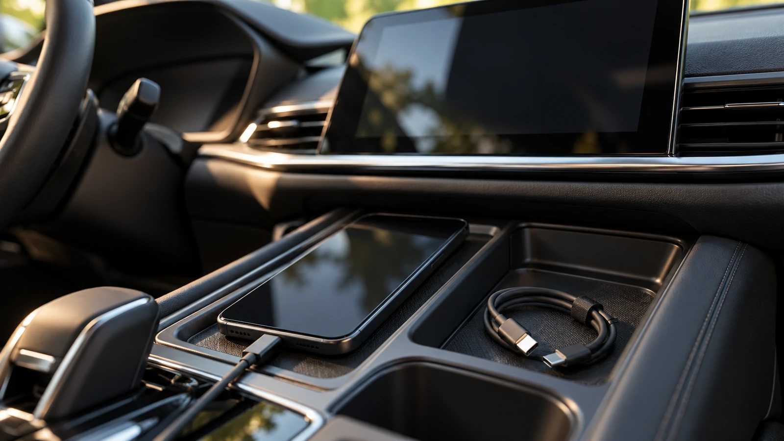 Android Auto Keeps Disconnecting? How to Fix USB and Wireless Dropouts 1 An Android phone connected by a short USB cable in a parked car beside an infotainment display and a spare data cable