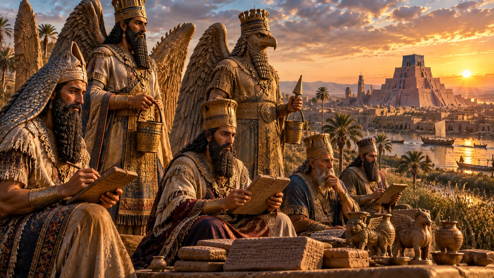 تصور فني للحكماء السبعة في بلاد الرافدين