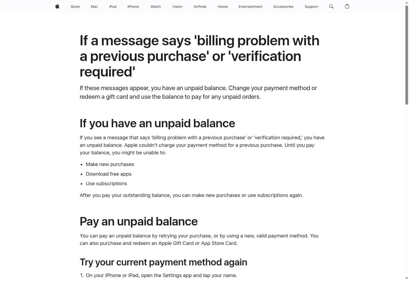 الآيفون يطلب Verification Required لتطبيق مجاني؟ حل مشكلة App Store 2 صفحة دعم Apple التي تشرح تحذير الفوترة