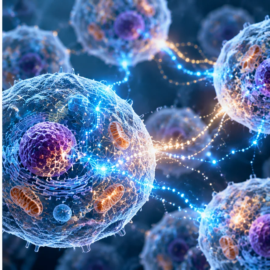 Can Human Cells Remember Things Outside the Brain? What Studies Really Show 1 Human cells with glowing biochemical signaling networks