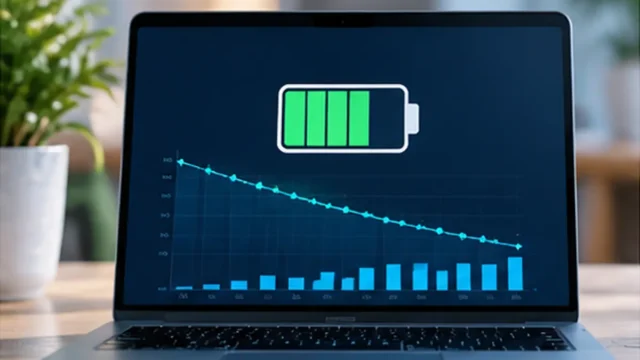 Laptop displaying a battery status graph as a practical guide to Windows 11 battery condition