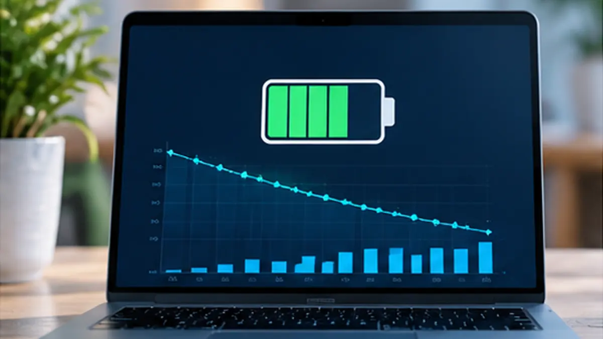 How to Check Laptop Battery Health in Windows 11: Battery Report Explained 1 Laptop displaying a battery status graph as a practical guide to Windows 11 battery condition