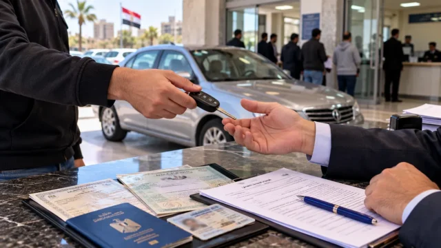 صورة تعبيرية لتسليم مفتاح سيارة أثناء استكمال إجراءات نقل ملكية السيارة في مصر
