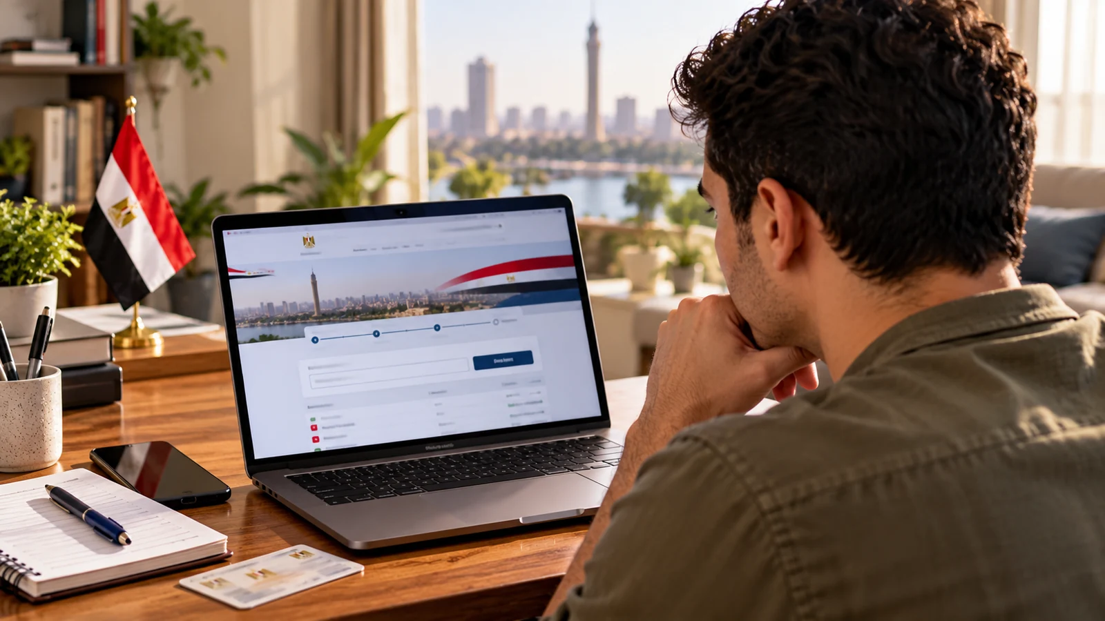 صورة تعبيرية لمتقدم مصري يبحث عن رقم التقديم والنتائج عبر بوابة حكومية على حاسوب محمول