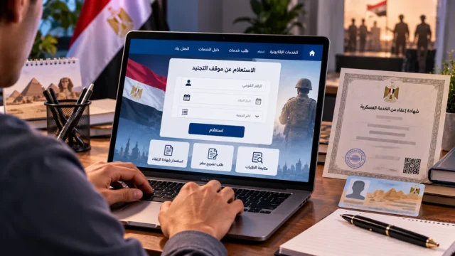 شاب يستخدم الكمبيوتر للاستعلام عن التجنيد وشهادة الإعفاء في مصر - صورة تعبيرية غير رسمية