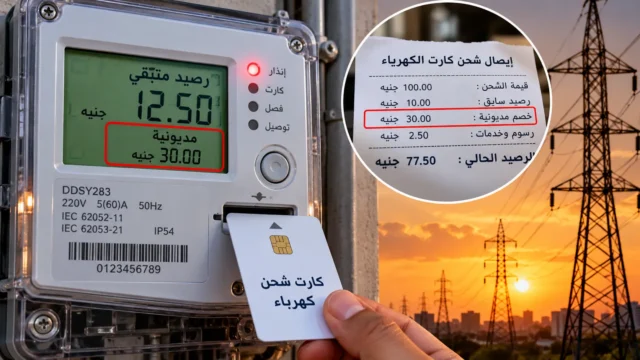 صورة تعبيرية لعداد كهرباء مسبق الدفع وكارت الشحن مع مثال توضيحي للخصومات