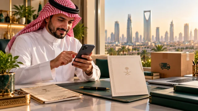 مواطن سعودي يطلب بدل فاقد أو تالف سجل الأسرة إلكترونيًا عبر هاتفه مع وثيقة وتغليف توصيل على المكتب