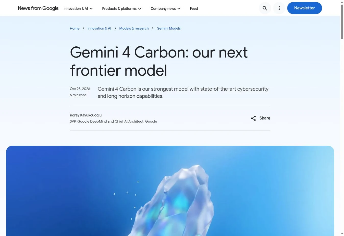 Gemini 4 Carbon: ما الجديد ومن يستطيع استخدامه؟ 2 إعلان جوجل الرسمي عن Carbon ويظهر العنوان وتاريخ 28 أكتوبر واسم الكاتب