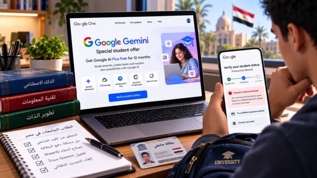 طالب جامعي يحاول تفعيل اشتراك Google Gemini المجاني في مصر ويواجه مشكلة التحقق أو الدفع