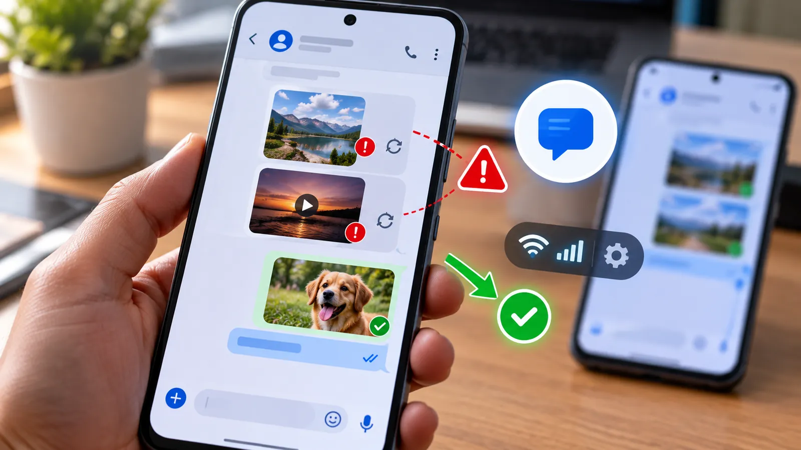 Google Messages RCS Not Sending Photos or Videos? Google Has a Fix — Here’s What to Do 1 Android messaging app showing failed photo and video sends with troubleshooting icons