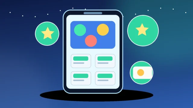 Colorful conceptual illustration of Google Play rewards on a phone, offers, and prizes