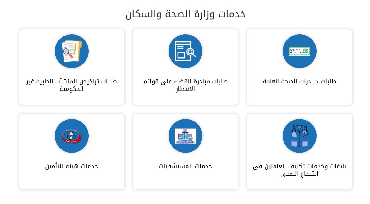 قائمة أنواع الخدمات في بوابة وزارة الصحة وتظهر مبادرة قوائم الانتظار وخدمات المستشفيات والتأمين