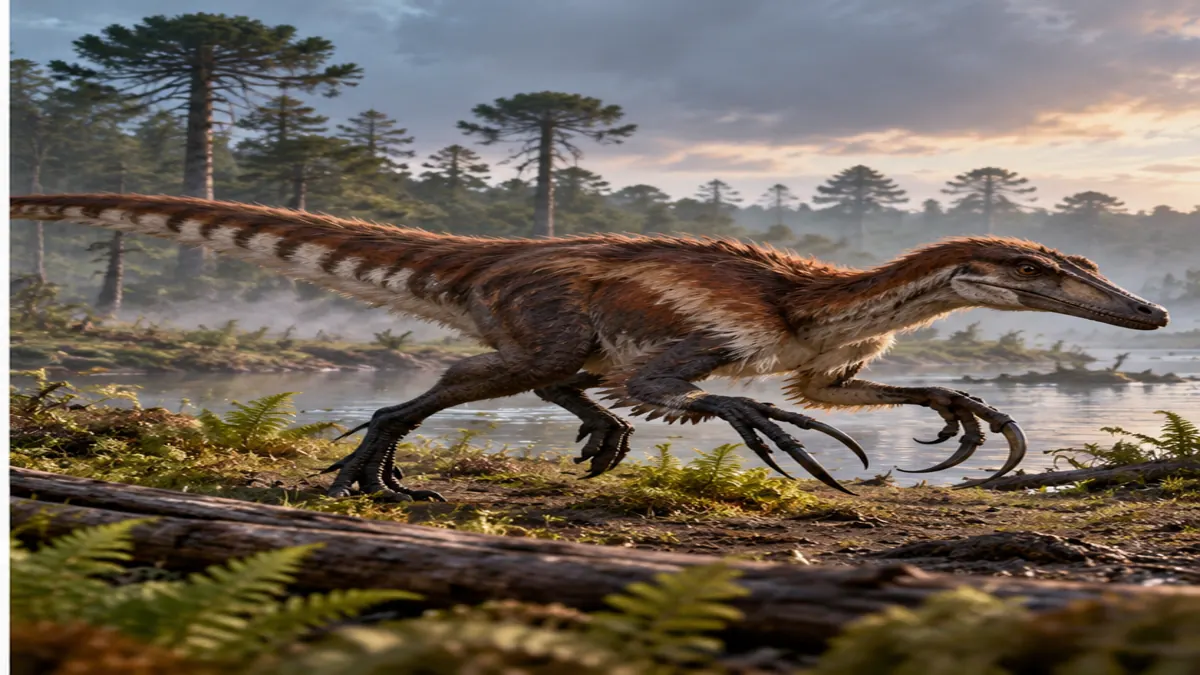 Invictibellatrix amberina: New Dinosaur Discovered in Britain After 100 Years in a Museum 1 Scientific-style reconstruction of a feathered megaraptoran dinosaur in a Cretaceous wetland