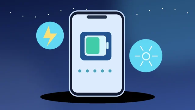 Conceptual illustration of an iPhone battery health and temperature diagnostics panel