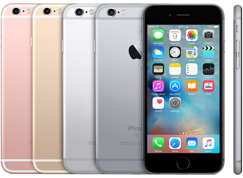 Apple iPhone 6s models in different colors, an older iPhone family able to run iOS 15 updates