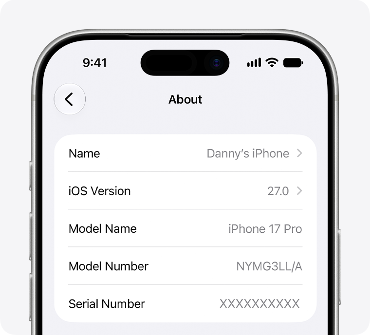 Official Apple illustration of Settings General About showing the iOS Version field