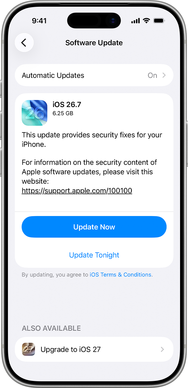 Official Apple illustration of Software Update with Update Now and Update Tonight controls
