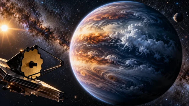 A cold cloud-covered giant world observed by a Webb-like infrared space telescope