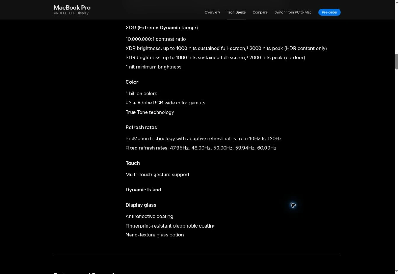MacBook Pro بشاشة لمس أم M6: أيهما يستحق الشراء؟ 2 صفحة مواصفات PROLED من آبل وتوضح السطوع المستمر والذروة والتحديث واللمس