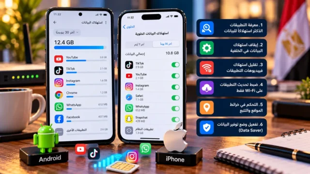هاتف أندرويد وآيفون يعرضان استهلاك بيانات الإنترنت مع إرشادات تقليل استهلاك الباقة