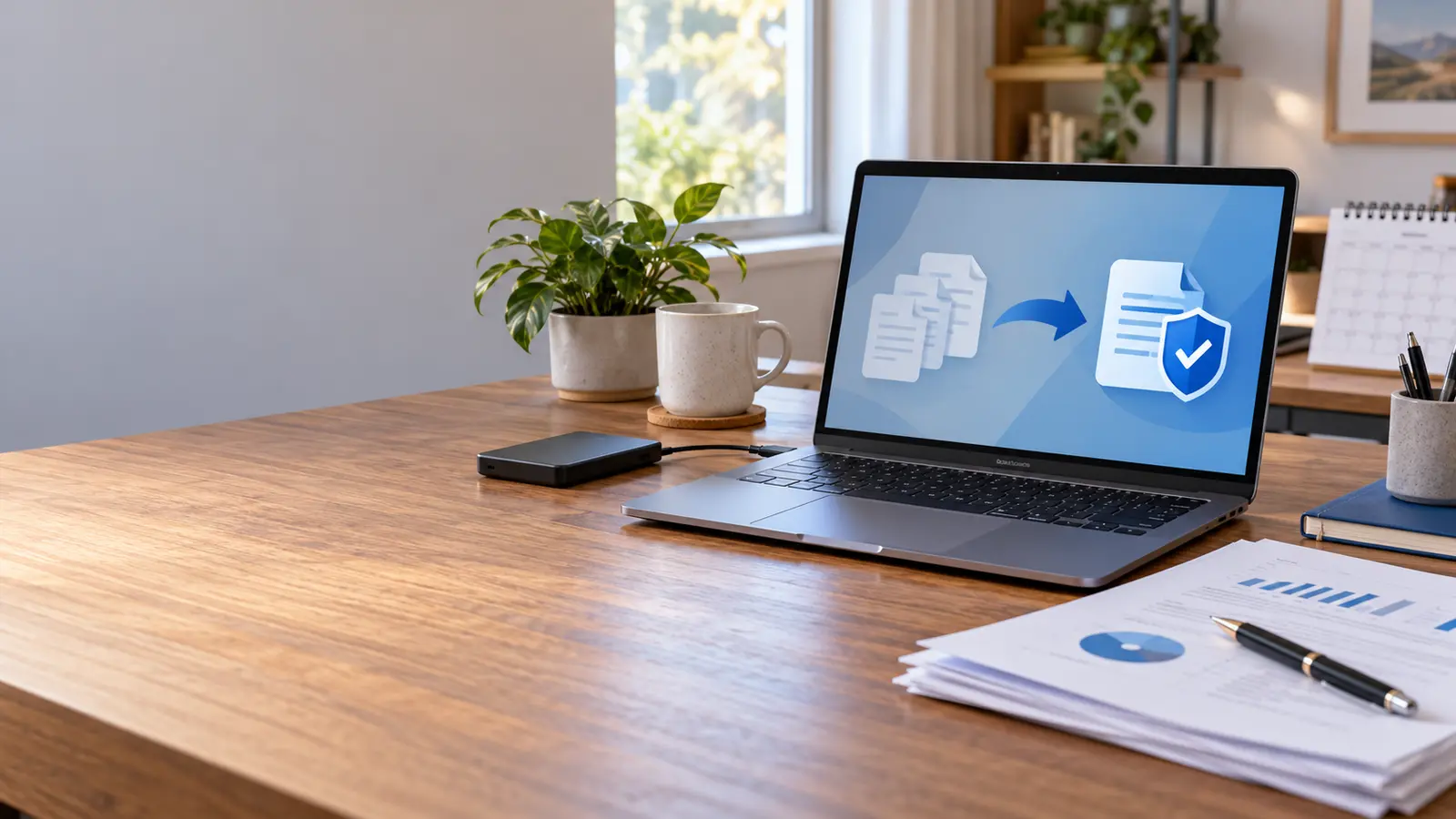 Laptop and documents representing the Office 2021 support transition