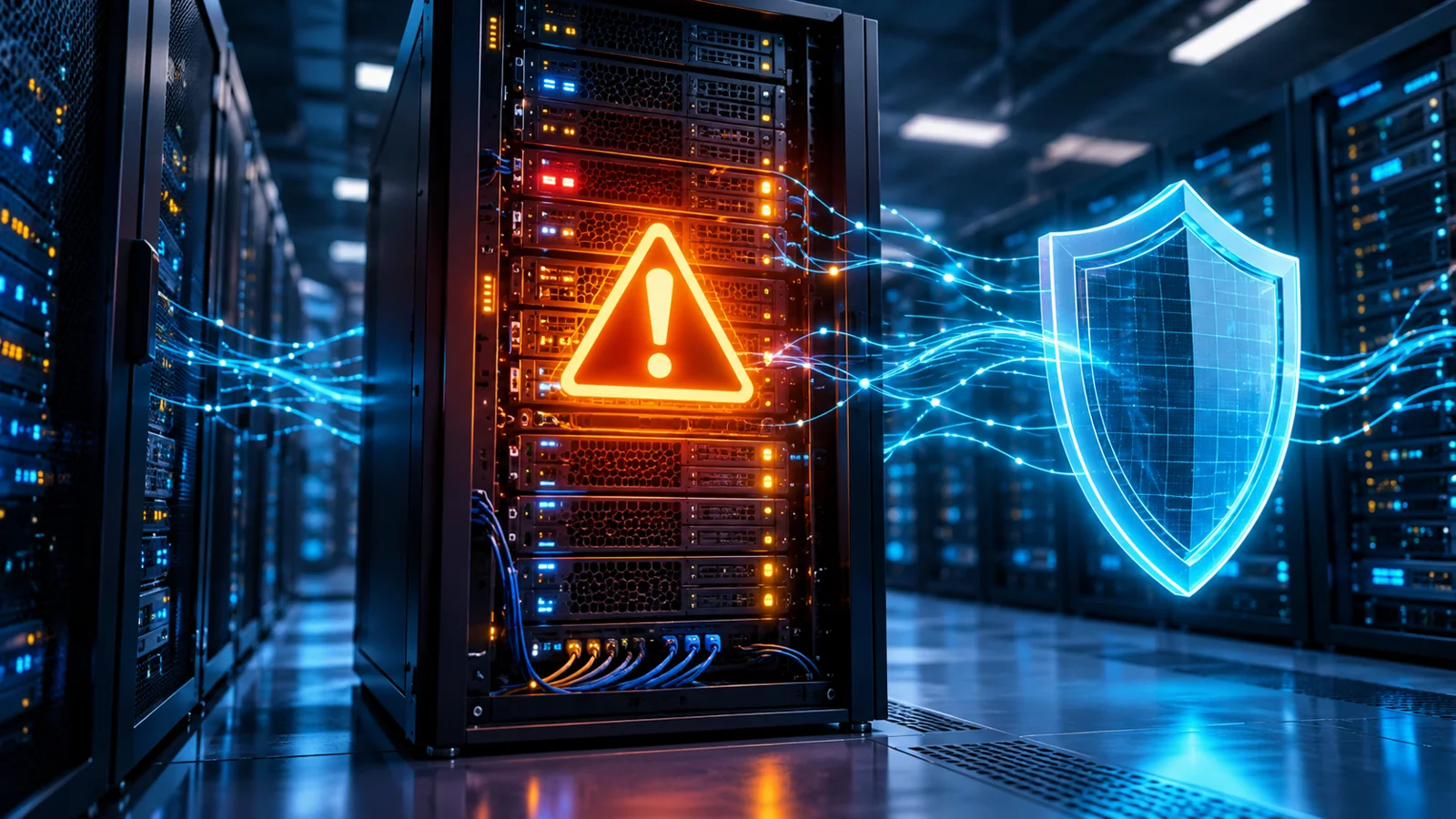 خوادم مع رمز تحذير ودرع حماية يوضح تأمين ووردبريس من ثغرة PHP2Shell