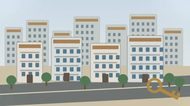 وحدات سكنية حديثة ترمز إلى شقق الإيجار المنتهي بالتملك في المدن الجديدة