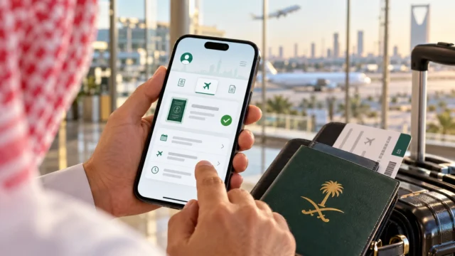 صورة تعبيرية لهاتف يعرض بطاقة سفر رقمية وعلامة تحقق