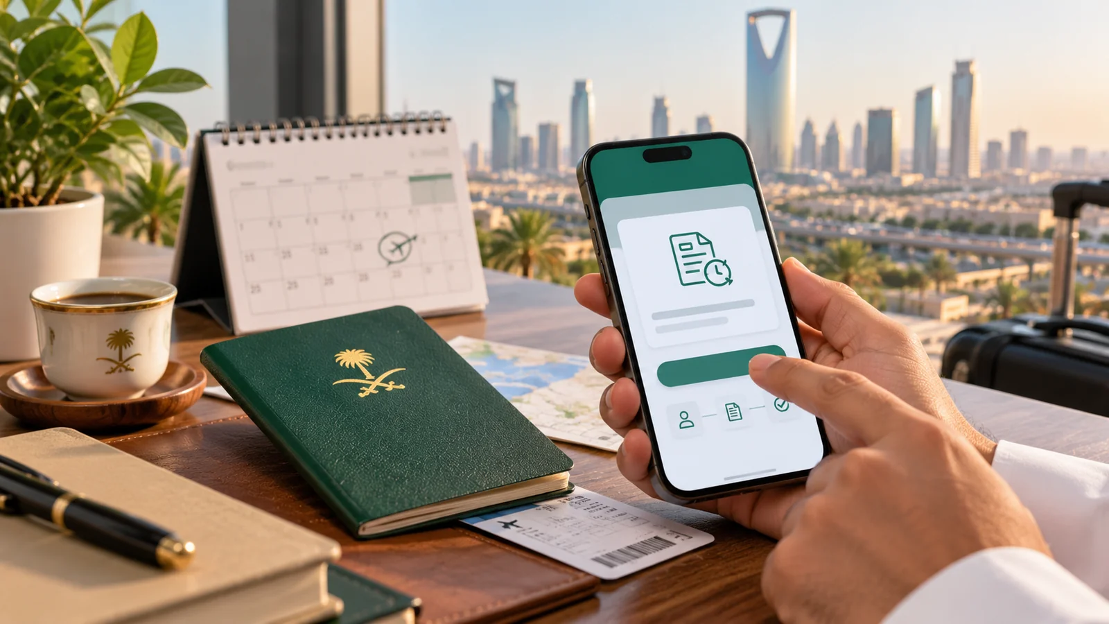 تمديد تأشيرة الزيارة العائلية في السعودية عبر الهاتف مع جواز السفر والتقويم