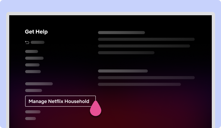 Netflix’s official interface illustration showing the Manage Netflix Household menu on a television