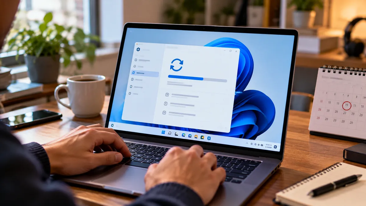شخص يقوم بتحديث جهاز لابتوب يعمل بنظام ويندوز 11